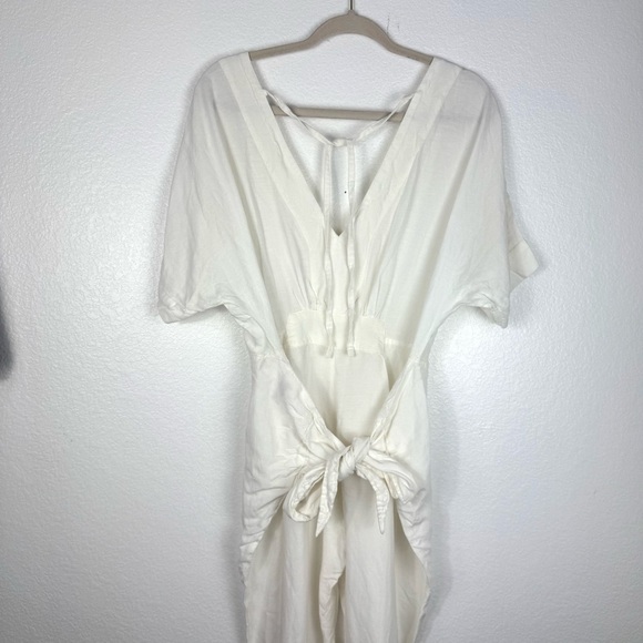 FREE PEOPLE Eyelet Jumpsuit Size S Ivory linen waist tie size S - Picture 7 of 10